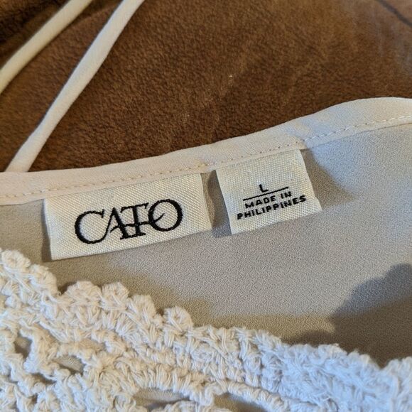 Cato pullover Size Large Blouse Cream Long sleeve Lace Detail - Picture 2 of 5